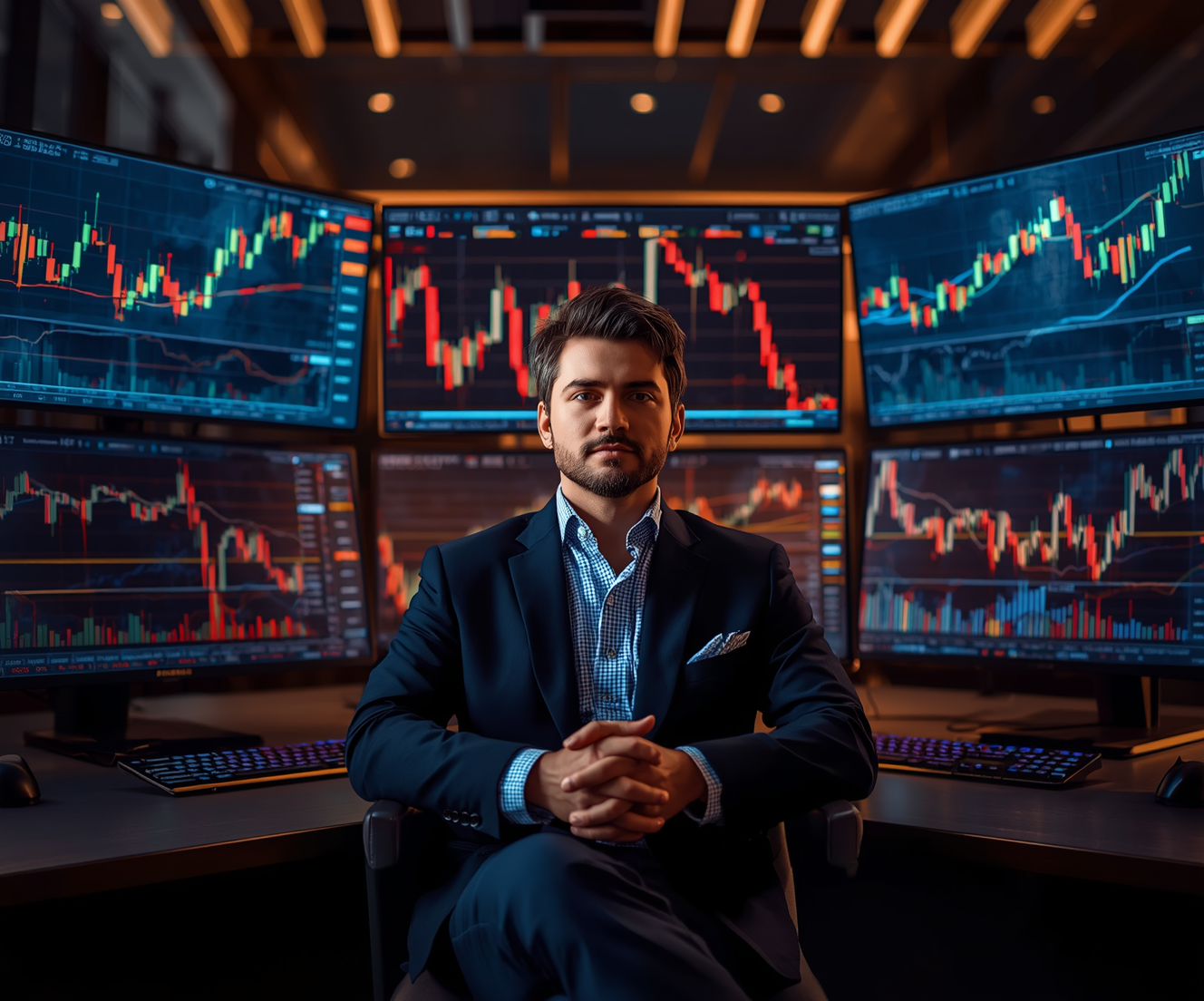 Trader professionnel devant ses écrans d'analyse